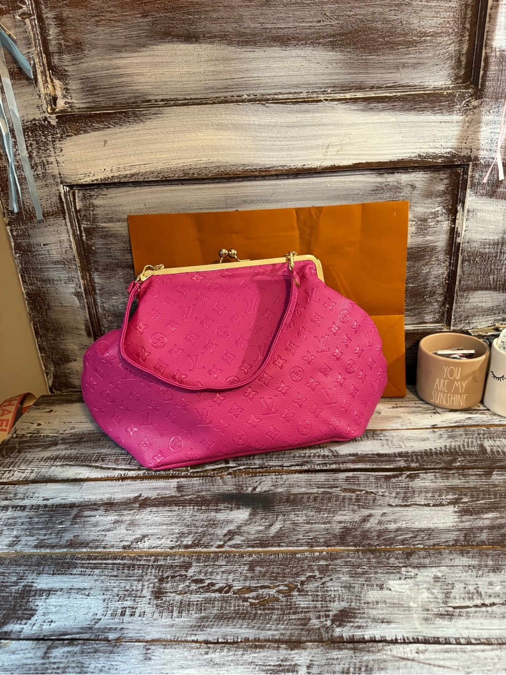 Designer-Style Hot Pink Embossed Dome Handbag